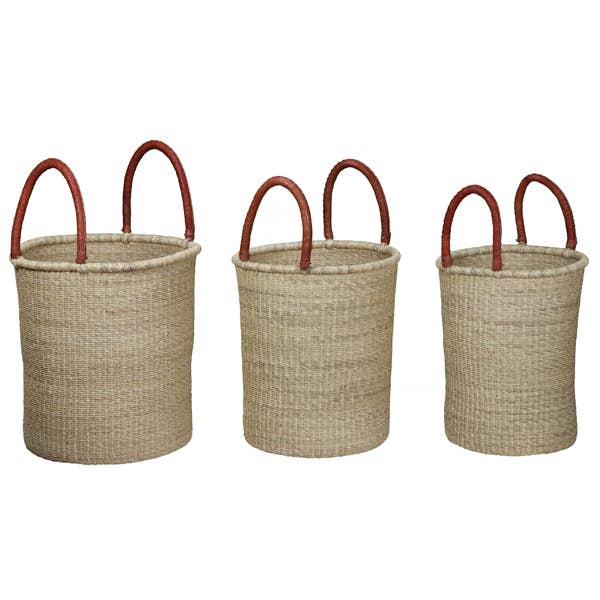 Elephant Grass Hamper - Leather Handles - Image 4