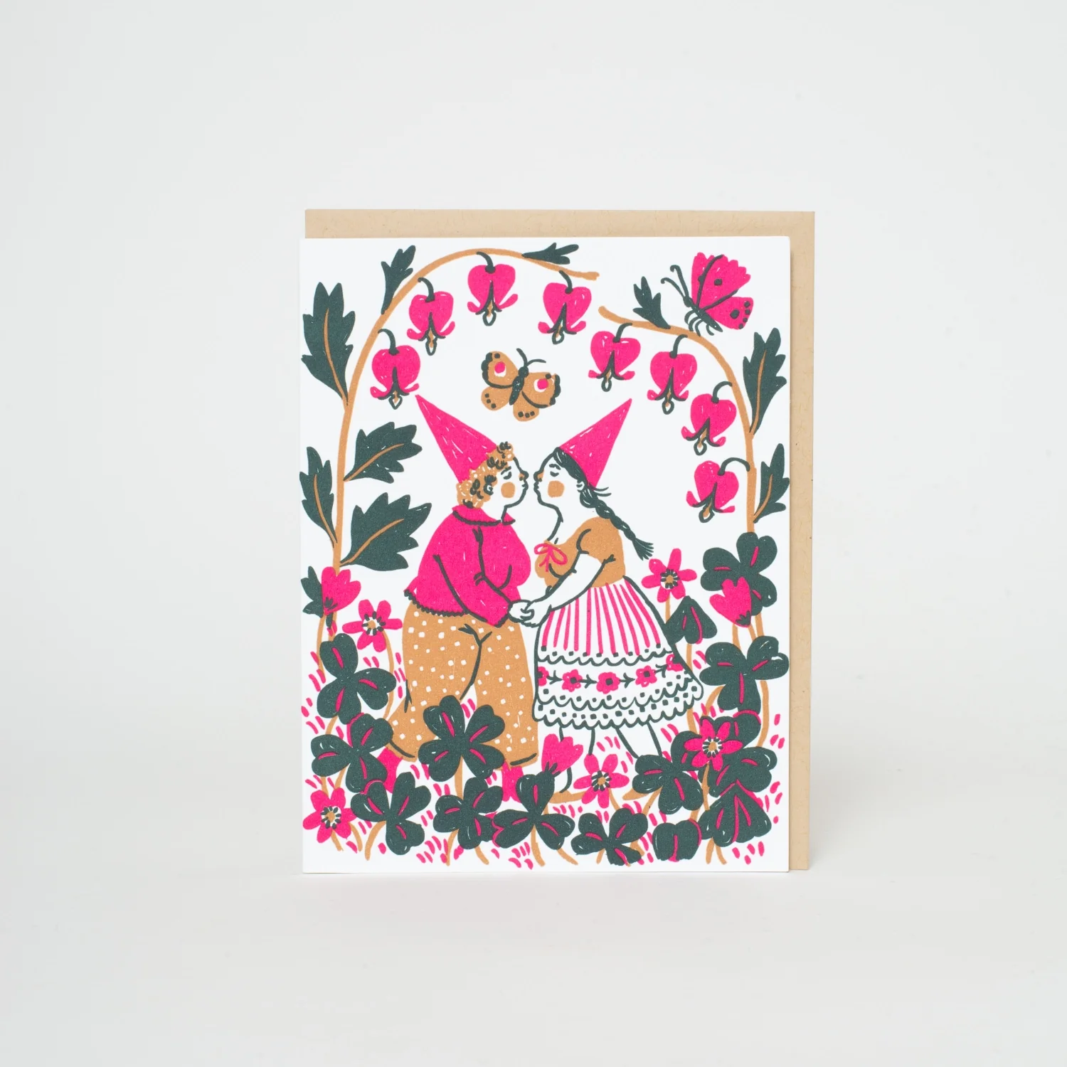 Kissing Pink Gnomes Greeting Card