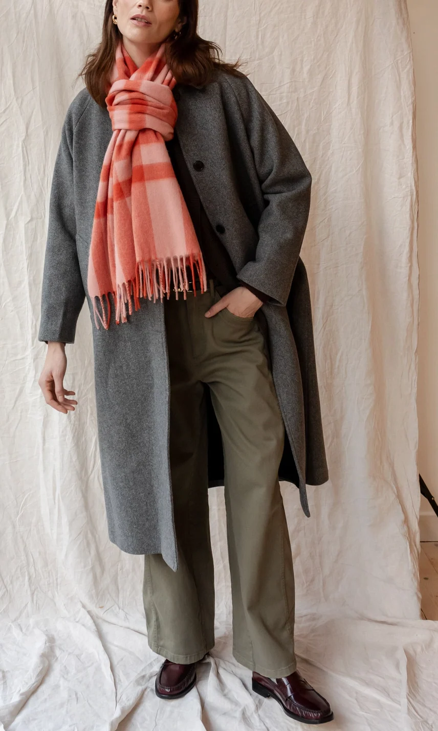 Lambswool Oversized Scarf in Pink Check - Image 2