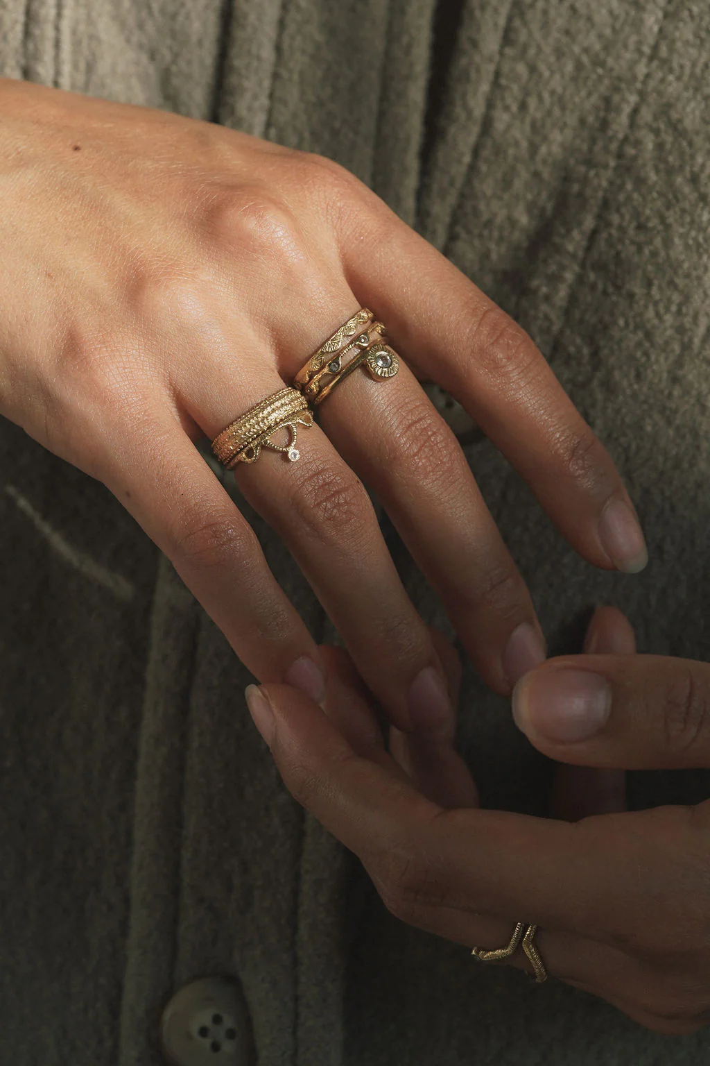 Side Solitaire Ring - Solid 14K Gold - Image 2